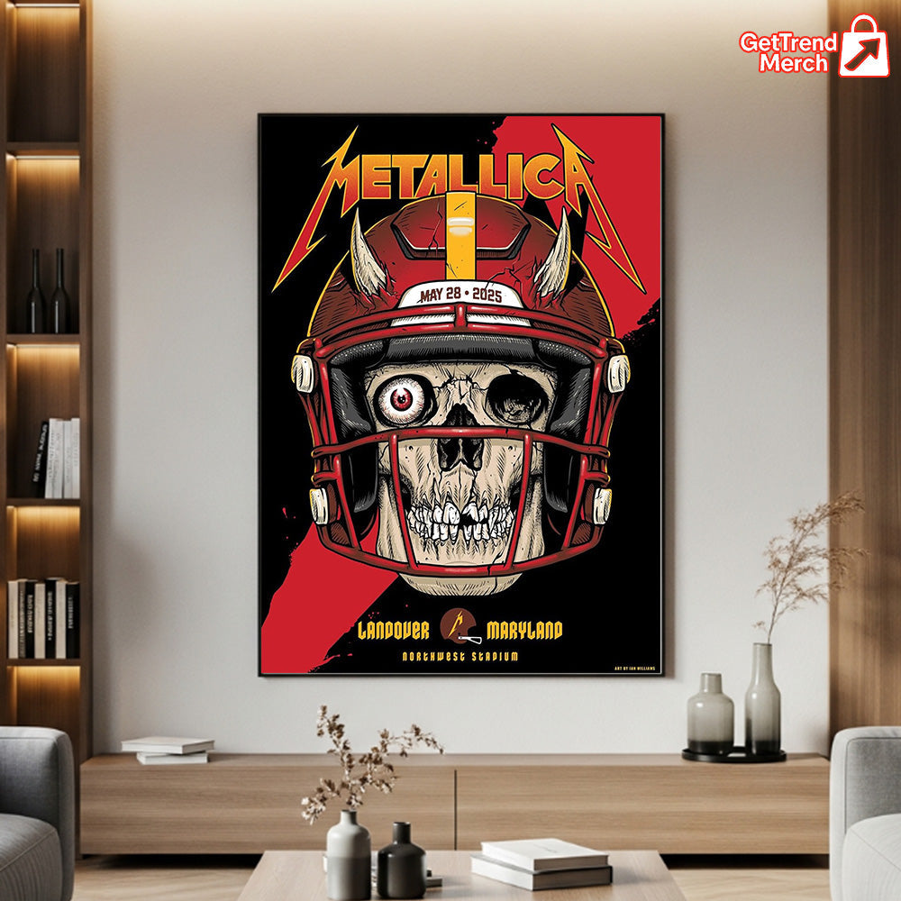 Metallica M72 World Tour May 28, 2025 Landover, MD Northwest Stadium – Skull Football Helmet Poster Canvas Wall Art - Get Trend Merch
